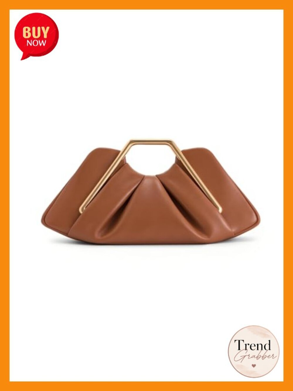 Ruched Cloud Clutch Purse with Geometric Metal Handle